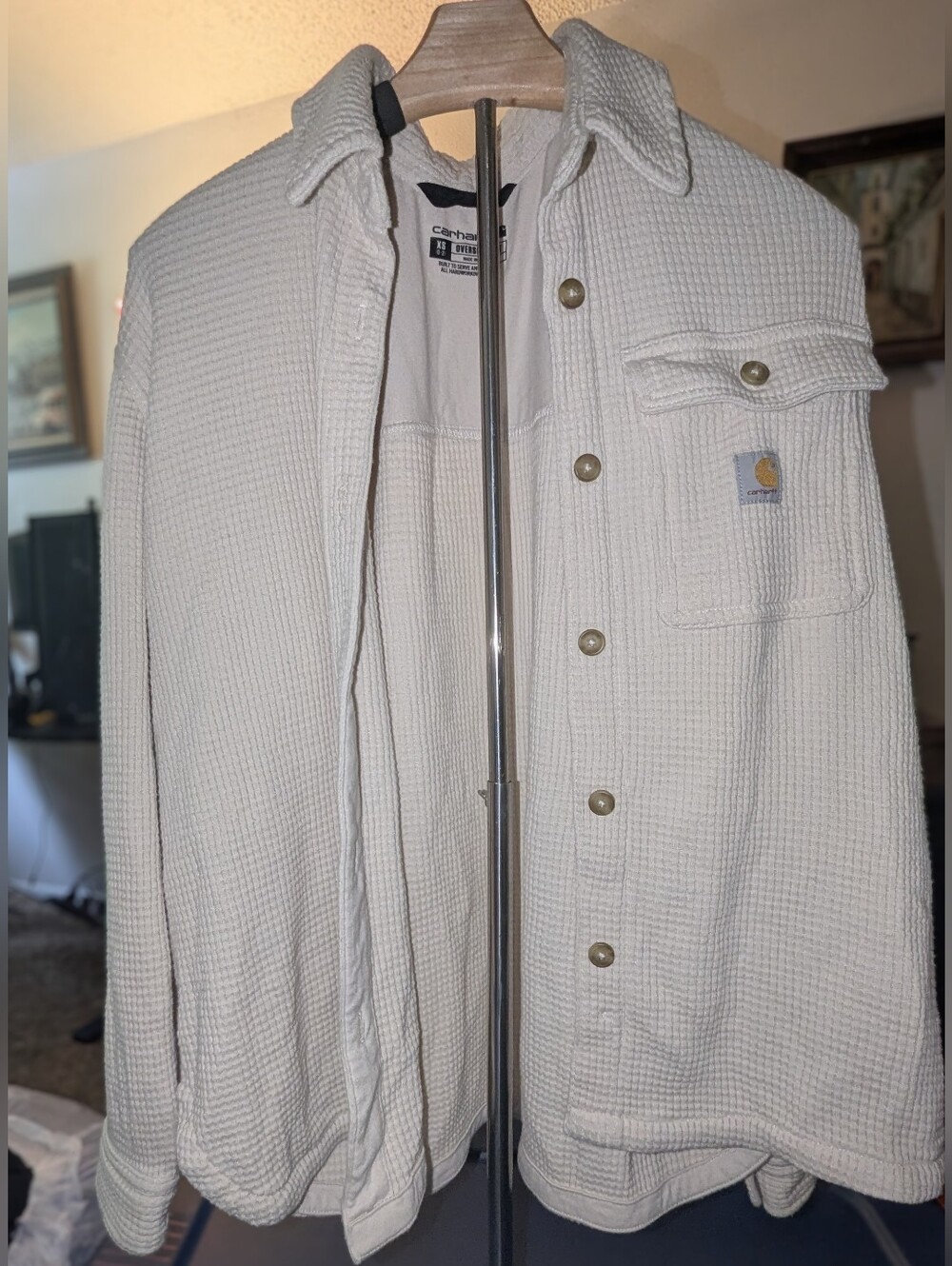 Carhartt Men’s Cream Waffle Knit Shacket Jacket